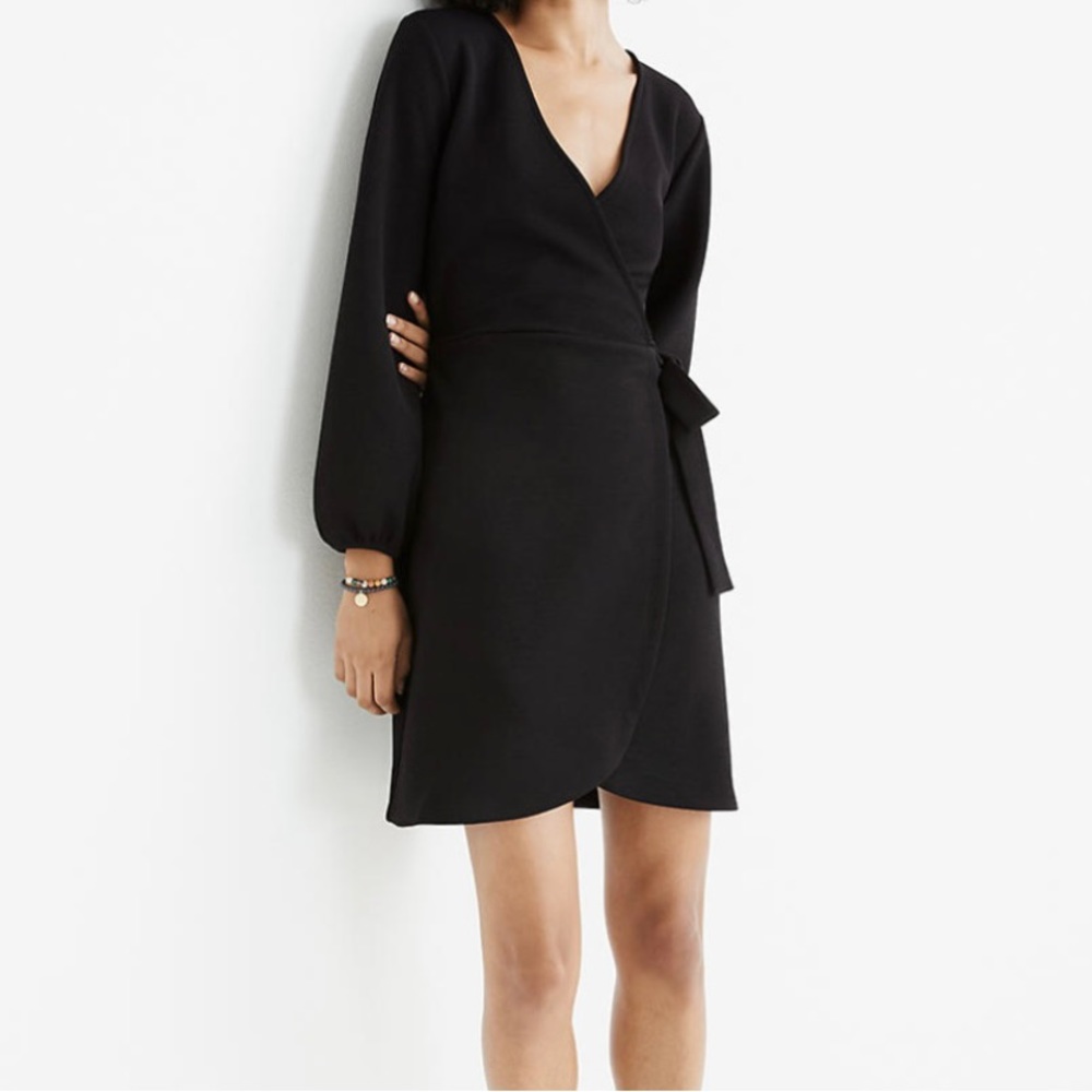 Madewell Texture & Thread Black Long Sleeve Faux Wrap Mini Dress (Size XL) 🖤👗